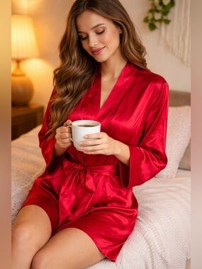Red Satin Robe XS ❤️ Silky Soft Glam Cozy Sexy Luxury Vibes